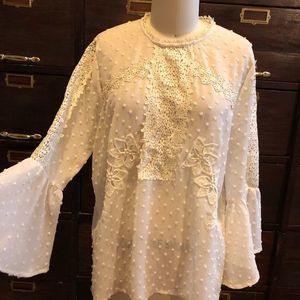 Umgee Ivory Chiffon Dot Blouse -S
